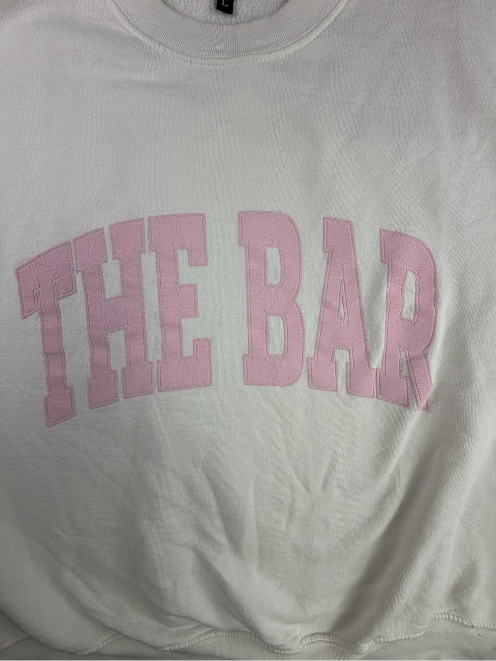 The Bar Varsity White Crewneck Oversized Sweatshirt with Pink Logo - Large - Picture 8 of 15
